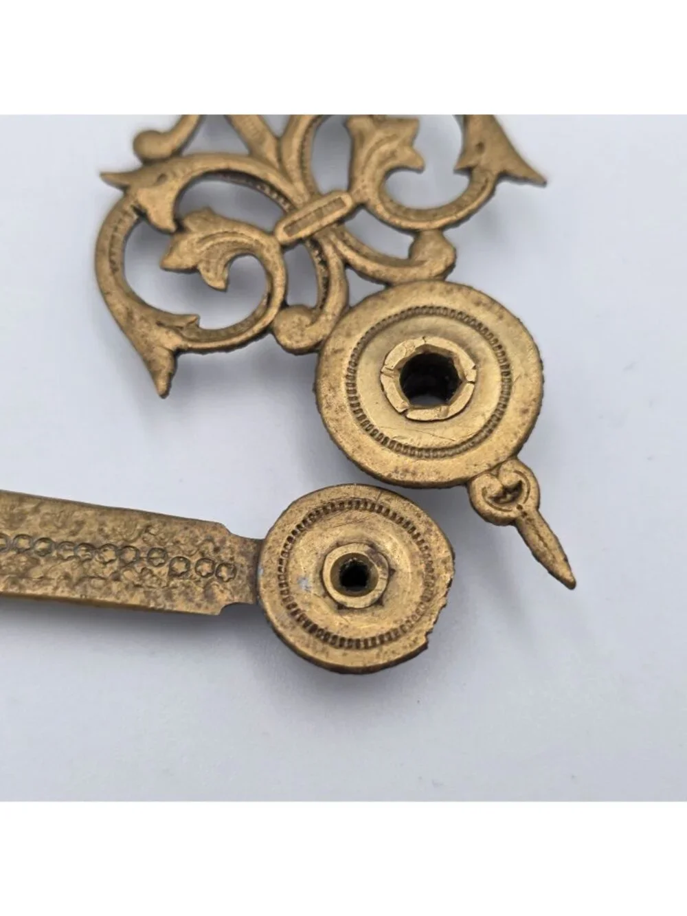 Antique Ornate Brass Clock Hands Set With Fleur-De-Lis Design 2-3/4